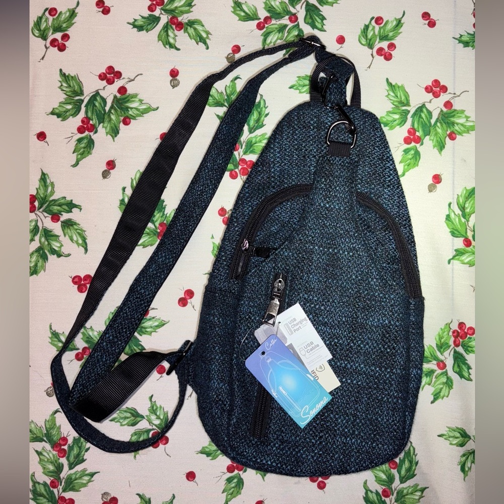 Travel Sling Bag- anti-theft, RFID blocking, USB port & cable